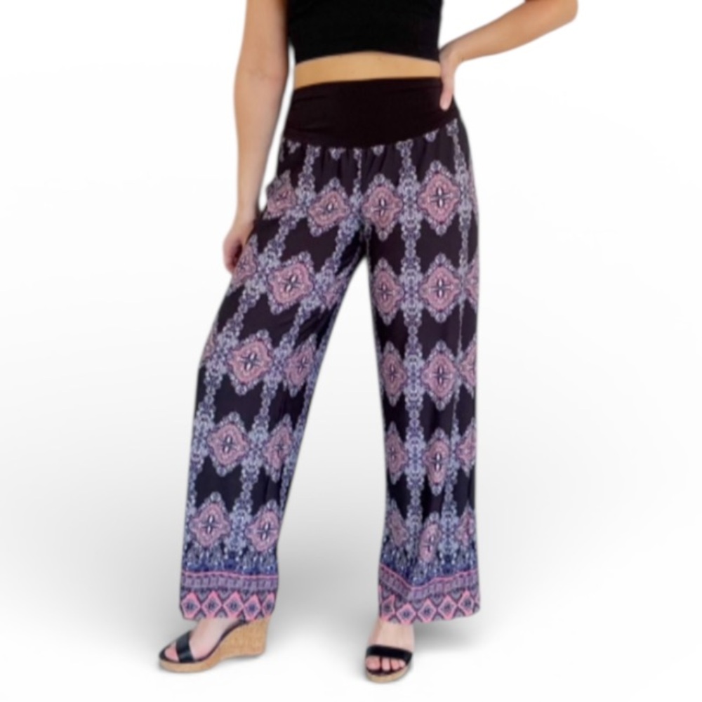 ALYX black pink henna medallion print high rise wide leg stretch pants small